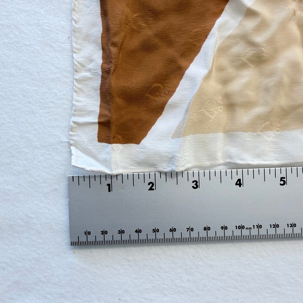 Vintage Christian Dior Silk Scarf Monogram Jacquard Geometric Brown Black 30x32 - Picture 7 of 8